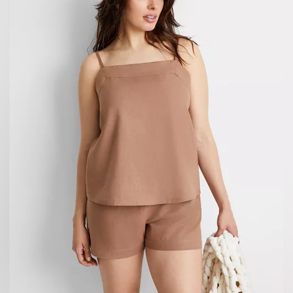 State of Day NWT 2-Pc. Sleeveless Linen Pajamas Set Natural Umber XL